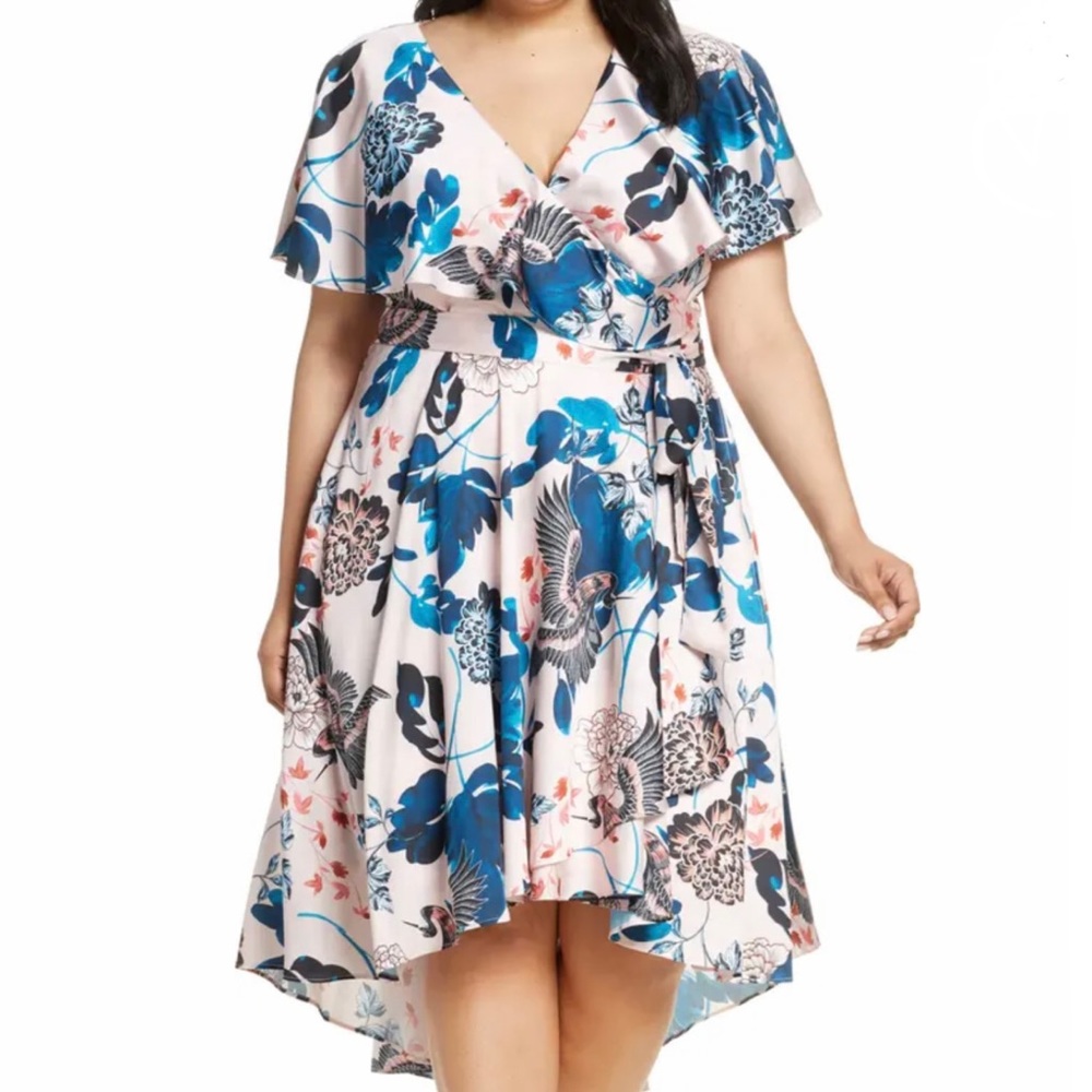 ELIZA J FLORAL HIGH/LOW FAUX WRAP DRESS